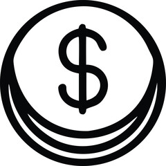 Simple outline icon of a coin with a dollar sign symbolizing financial wealth and currency exchange
