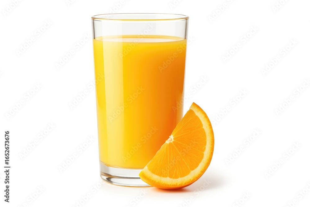 Poster citrus juice and segment displayed on a plain white surface