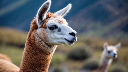 Obraz premium Profile view of a llama facing right against a blurred background