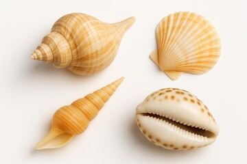 Obraz premium Collection of marine shells set against a white background