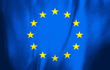 Blue flag adorned with stars waves gently in the breeze