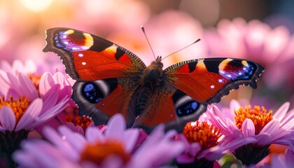 Butterfly on Pink Flowers A Colorful Nature Scene