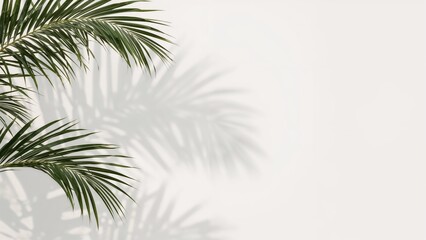Abstract shadows of tropical leaves on a white canvas. Bright and minimal background perfect for product highlights.