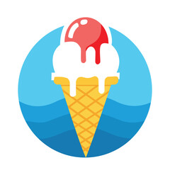 A flat vector illustration of a sweet ice cream cone, perfect for an ice cream shop, summer cafe, or dessert brand