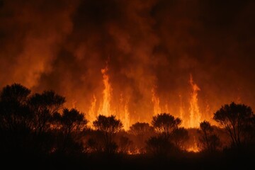 Obraz premium Silhouette of a large-scale forest fire in the scenery