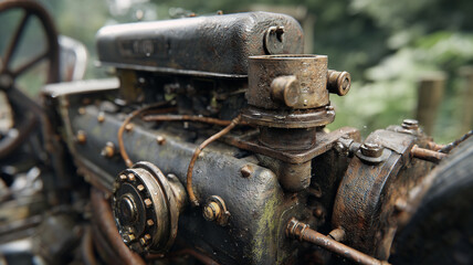 Vintage engine detail with weathered metal
