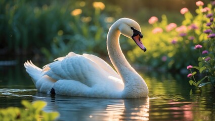 Fototapeta premium Elegant bird gliding across the tranquil water