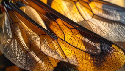 Detailed Close-up of Dragonfly Wings with Intricate Vein Patterns