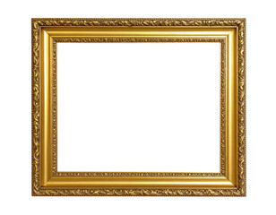 Fototapeta premium Ornate rectangular gold picture frame with intricate baroquestyle carvings and molding.