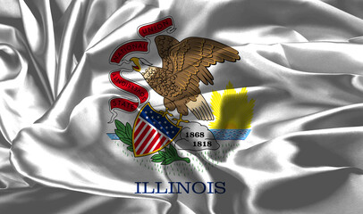 Illinois state flag elegantly rippling in soft light