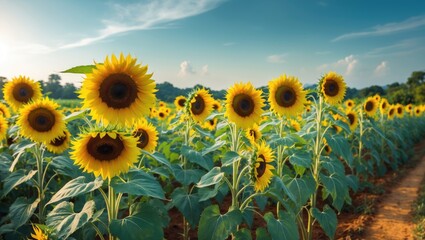 Sunflower landscape in a vast open field