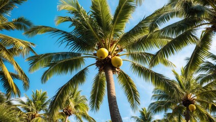 Fototapeta premium Dense collection of palm trees showcasing their full canopy