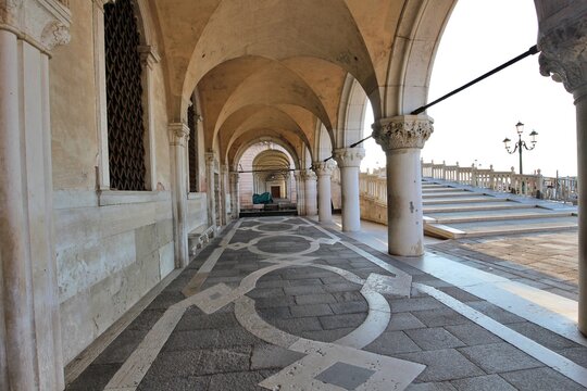 The stoa of Doge's Palace in Venice, Italy