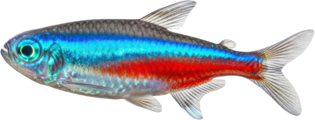 Vibrant Neon Tetra Fish With Bright Blue And Red Stripes Isolated On A Transparent Background Aquarium Fish Transparent Background