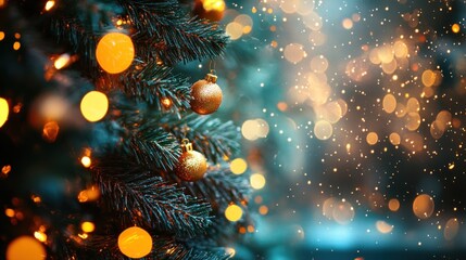 Festive Christmas tree with golden decorations