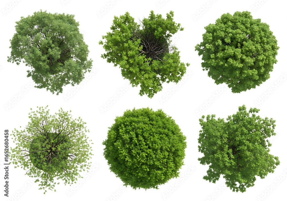 Wall mural overhead view of various trees with lush green foliage creating a natural pattern for landscaping an