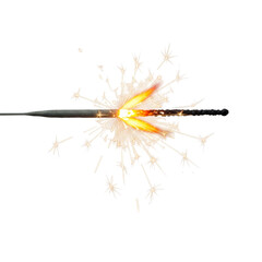 Sparkler with bright sparks isolated on transparent background