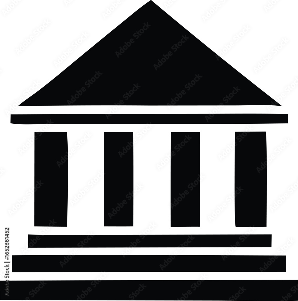 Poster simple black silhouette of a classical building with columns and a pediment