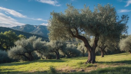 Obraz premium Olive tree standing tall in a lush forest during summer