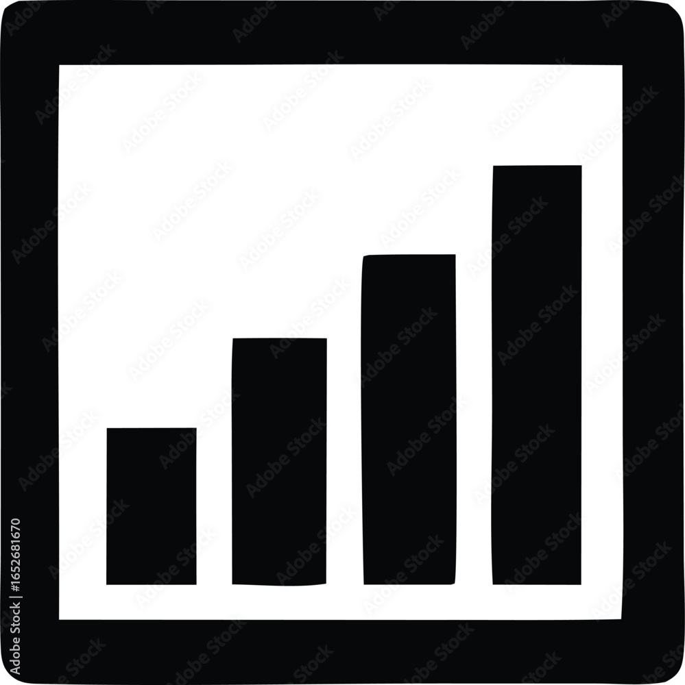 Poster simple black and white bar chart icon illustrating upward growth and increasing data trends within a