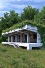 Overgrown concrete structure in nature