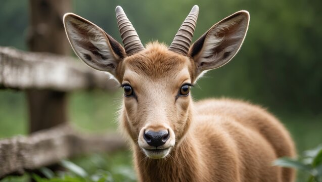 Close-up view of a marshbuck antelope enclosed by fencing - Powered by Adobe