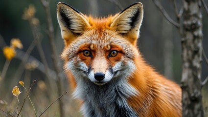 Fototapeta premium A black-furred red fox engaging in eye contact