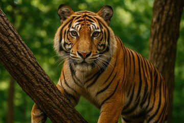 Fototapeta premium Close-up of a big cat resting on a tree