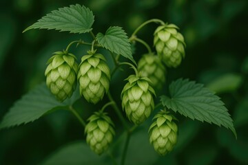 Close-up of wild hop clusters in their natural environment