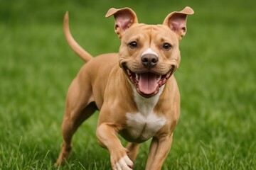 An elegant purebred American Pit Bull Terrier in an outdoor setting
