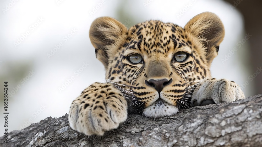 Aufkleber adorable leopard cub resting on a tree branch showcasing its beautiful patterns
