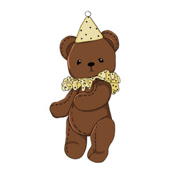 Illustration of a childrens stuffed toy - a teddy bear in a cap. Vector illustration