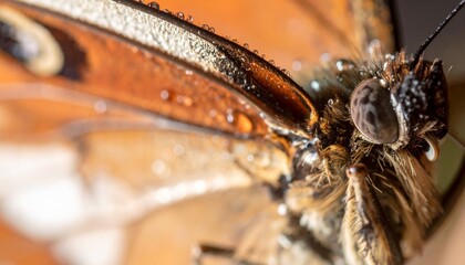 Butterfly's Dazzling Gaze A Macro View with Water Droplets
