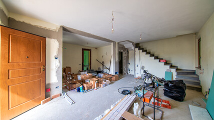 Fototapeta na wymiar Residential Property Undergoing Full Renovation with Work in Progress at New House