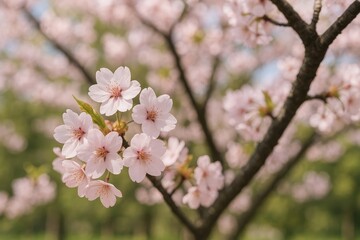 Obraz premium Cherry blossom clusters adorning the tree