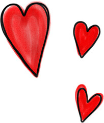 Three hearts in various sizes on a plain background