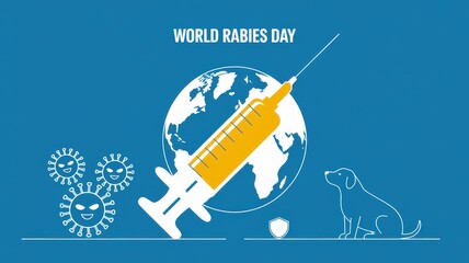 World rabies day illustration showing syringe protecting earth from virus and dog