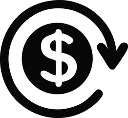 Circular arrow icon symbolizing financial return and investment cycles with a prominent dollar sign