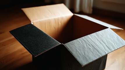 Open Cardboard Box On Wooden Floor