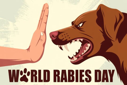 Aggressive dog bares teeth at human hand world rabies day awareness