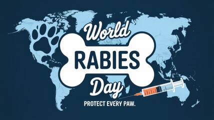 World rabies day awareness campaign with world map and syringe