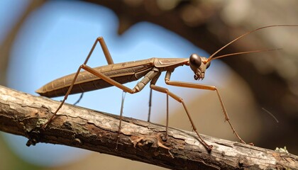 Praying Mantis on a Twig A Natural Portrait of an Insect in its Habitat
