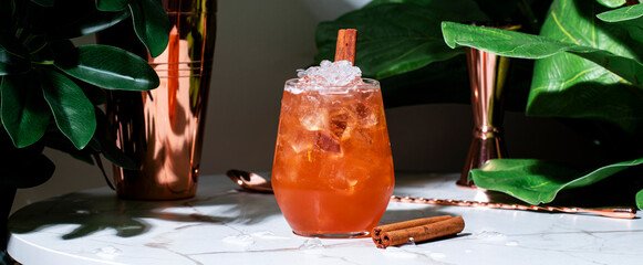Roman holiday, alcoholic cocktail drink with italian liqueur, bitters, coffee, pineapple, lime...
