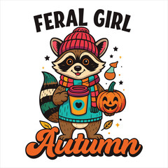 Raccoon Fall Vintage Feral Girl Autumn