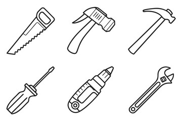 Hand drawn tool icons isolated on white background for construction work