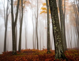 Misty autumn forest