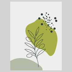 Abstract Olive Branch Composition with Organic Shapes