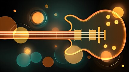 Glowing electric guitar silhouette on a dark background with bokeh circles