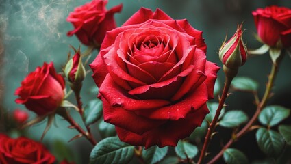 Close-up of a red flower featuring a retro aesthetic