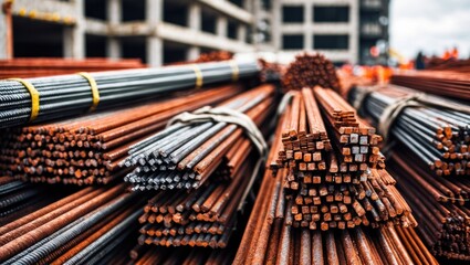 Fototapeta premium Building and industrial-grade steel used for reinforcement in construction projects